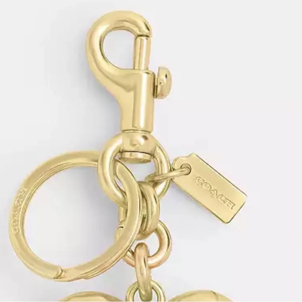 Coach heart bag charm key fob keychain brass and enamel NWT